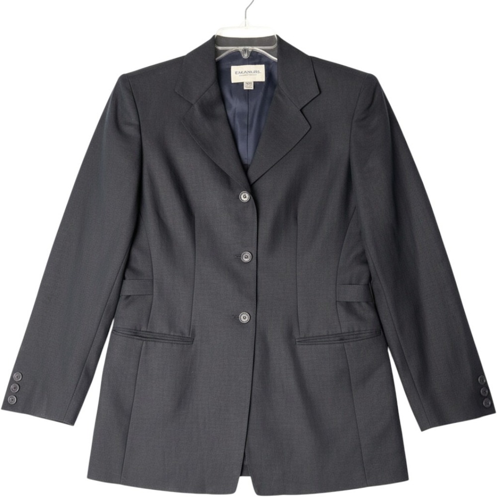 Emanuel Ungaro Womens Gray Linen Blend 3-Button Blazer Jacket Back Cinch Size 4